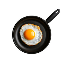A fried egg with black pan isolated on transparent background, png
