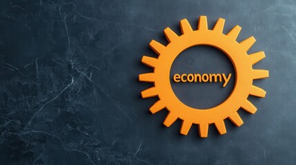 A gear with the word "economy," symbolizing economic mechanisms. The driving force of the economy through national policies. Economic stimulation and government support.