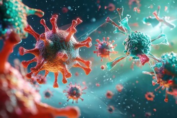 artistic visualization of the immune systems inflammatory response in stills disease showcasing vibrant colors and dynamic shapes that reflect the conditions complexity