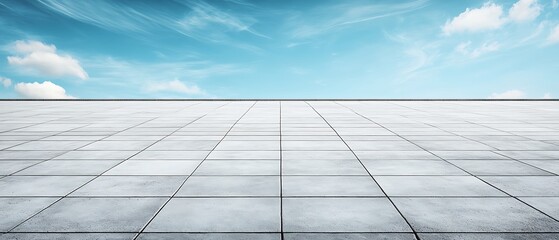 Sky and White Tiled Floor Perspective on a Bright Day with Clouds Overhead in Outdoor Environment