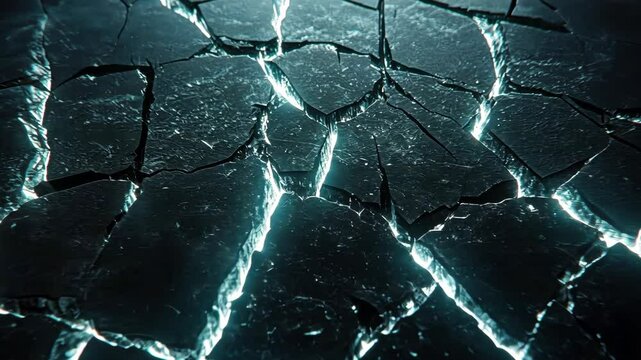 Futuristic cracked wall with glowing neon light escaping through the fractures, symbolic depiction of breakthroughs, isolated with a dark background for focus.
