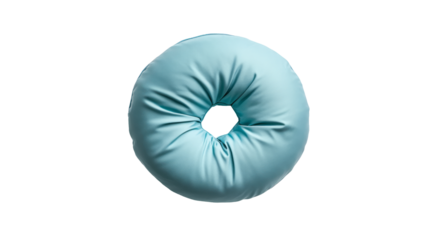 a light blue donut-shaped pillow, specifically designed for massage. isolated, transparent background
