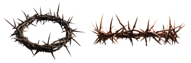two crowns of thorns displayed with a soft color. isolated, transparent background	

