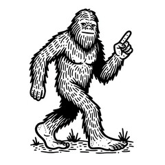 Fototapeta premium Exploring the Forest with Bigfoot: Iconic Cartoon Sasquatch Illustration - Legend of the Mythical Creature