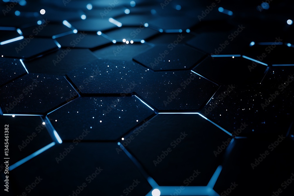 Wall mural an abstract technology background with a network of glowing blue hexagons and electronic circuitry e