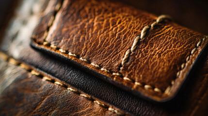 Leather Texture and Craftsmanship: Intricate close-up showcases the rich textures and expert stitching of a luxurious leather piece, evoking a sense of timeless elegance and fine craftsmanship.