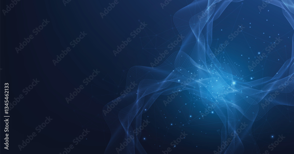 Fototapete Abstract connection on dark blue background. High-tech Network technology background with dots and lines connection system.Vector abstract technology on a blue background.	