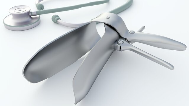 A 3d rendering of vaginal speculum and stethoscope, commonly used during gynecological examinations to visualize the cervix and vaginal walls.