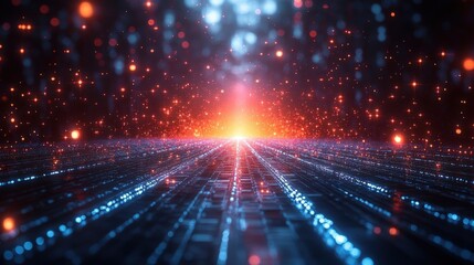 Fototapeta premium Abstract Digital Tunnel of Lights with Blue and Orange Hues