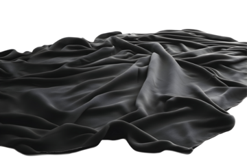 3D Abstract Black Fabric Texture Background with Wavy Smooth Material Cloth Surface a Stylish Elegant Decorative Backdrop Design and Transparent
