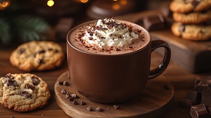 Festive Hot Chocolate with Cookies, Cozy Winter Setting