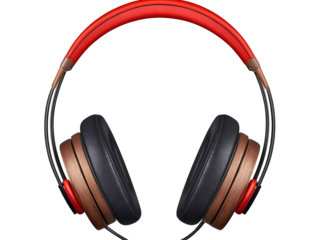 3D Rendering of Red Brown and Black Headphones Isolated on Transparent Background for Professional Audio and Music Entertainment