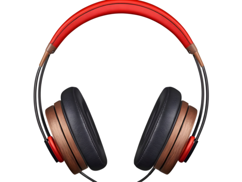 3D Rendering of Red Brown and Black Headphones Isolated on Transparent Background for Professional Audio and Music Entertainment