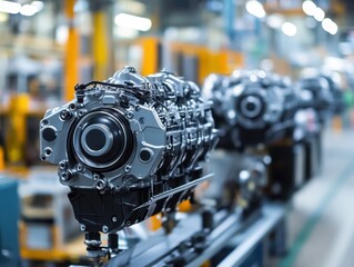 Fototapeta premium Engine Manufacturing Process on Production Line