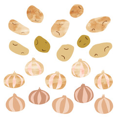 かわいい玉ねぎとじゃがいものイラストセット