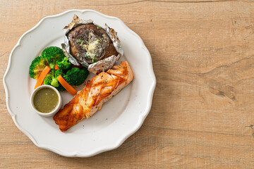 grilled salmon steak with bake potato