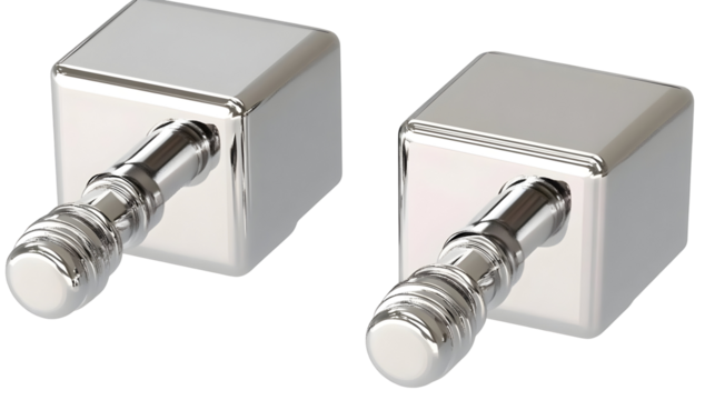 3D Render of Shiny Metal Cubes with Cylindrical Protrusions Illustration Featuring Silver and Chrome Blocks with Geometric Shapes on Transparent Background - Powered by Adobe