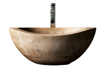 3d Rendering of Marble Sink with Faucet on Transparent Background Showcasing Plumbing Fixture Design for Modern Bathroom Hygiene and Stylish Stone Basin with Clean Minimalist Interior
