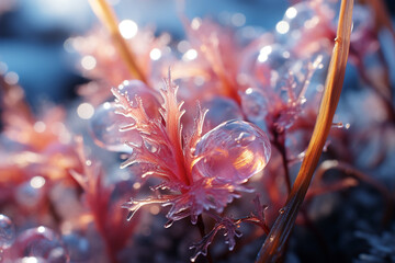 vibrant photograph encapsulates breathtaking juxtaposition of seasons, intricacies of ice crystals, and serene metamorphosis of natural world