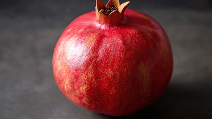 Vibrant Ruby Pomegranate: A close-up shot of a single, ripe pomegranate, displaying its vivid red peel and intricate crown against a subtly textured backdrop.