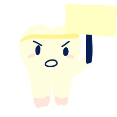 Funny cartoon tooth character with a banner 