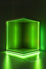 Glowing Green Box Structure Inside Room for Product Display