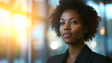 Obraz premium African American woman beams with joy, radiating warmth and confidence.