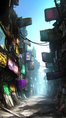 Naklejka premium Cyberpunk Alleyway in Asia