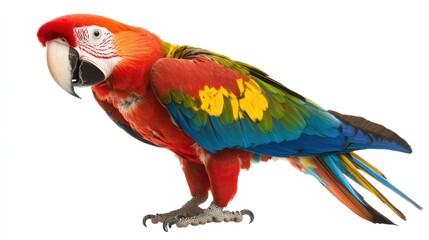 Naklejka premium Colorful macaw profile against white background. Possible use Education, wildlife, nature