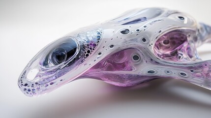 A futuristic art sculpture with smooth glassy flowing details