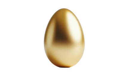Shiny golden egg on smooth surface, symbolizing luxury and elegance, ideal for decoration or thematic presentations. Isolated on white background or PNG