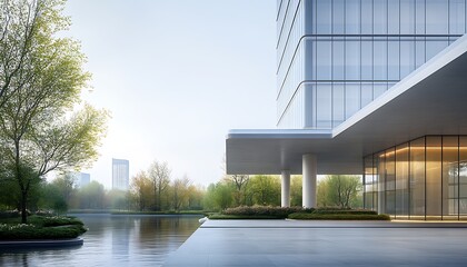 Obraz premium Modern Office Building Entrance for Park View.