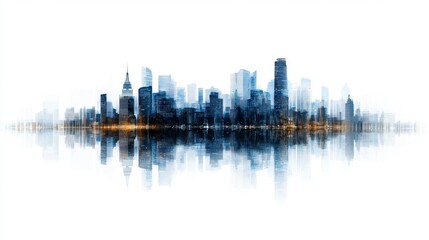 Obraz premium Abstract Cityscape Reflection in Blue and Gold Hues