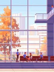Autumn Lobby Meeting, Pixel Art Style