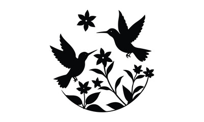 Hummingbirds Flowers Stars Black Silhouette