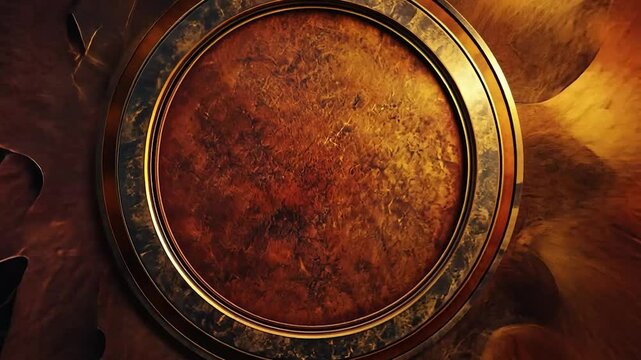 Ornate, copper circular design, metallic backdrop