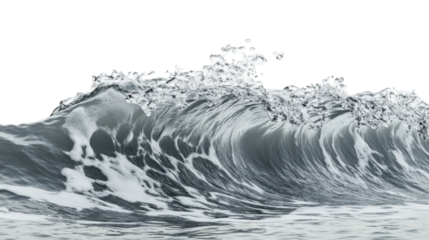 Big ocean wave breaking with foam and transparent background