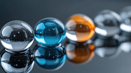 Spherical glass gems in a row