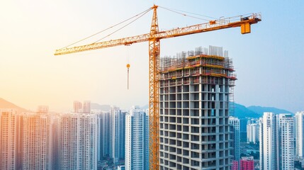 Construction progress of a high-rise building urban cityscape aerial view under construction engineer's concept modern architecture