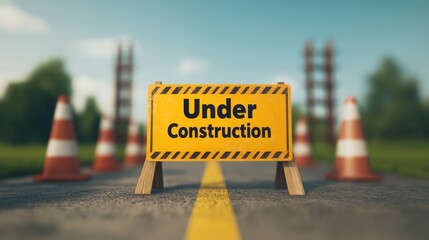 Construction under construction sign urban road digital content outdoor environment close-up viewpoint engineering concept