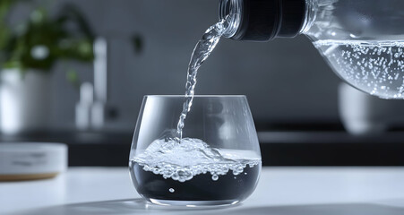 Clear Glass Filled With Sparkling Water Being Poured From Plastic Bottle Containing Refreshing Beverage Into A Glass Container On A White Background Displaying Healthy Lifestyle