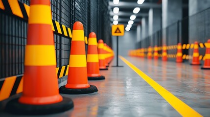 Construction progress engineers overseeing under construction site with safety cones urban environment conceptualizing future developments
