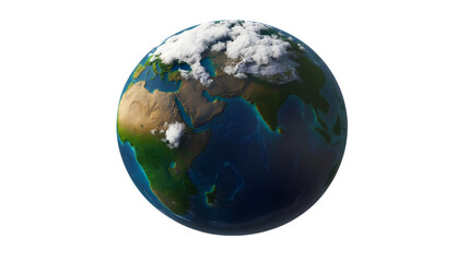 Fototapeta premium Realistic 3D Render of Earth Globe with Continents Africa Europe Asia and Detailed Geographic Landscape on Transparent Background
