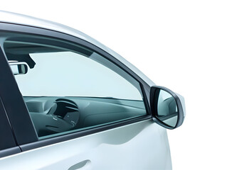 Fototapeta premium Realistic Illustration of a Modern White Car Side View Featuring Clean Lines Sleek Design and a Transparent Background Showcasing Door Window and Mirror