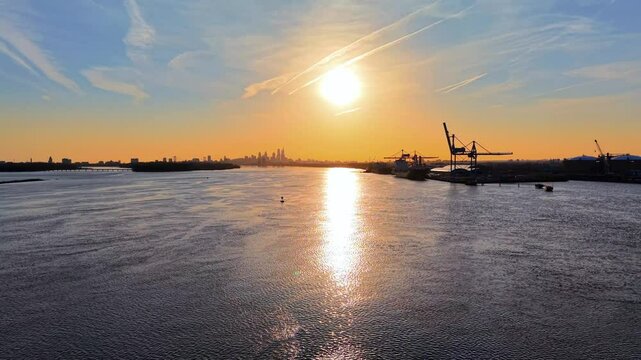 Aerial View of a Sunset over City of Philadelphia

