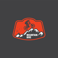Mountain bike logo emblem vector image.downhill logo  backfround vector.Will be perfect for t-shirts, textile, banner, postcard, poster.