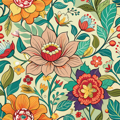 Seamless Vintage Floral Pattern in Vibrant Colors for Fabric and Wallpaper Design