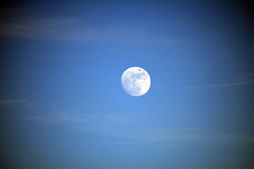 pale moon in a blue sky