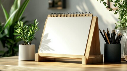 Desk Calendar Mockup with Plants