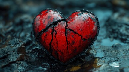 cardiac disease negative and dark image damaged and broken heart on black background